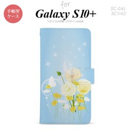 SC-04L SCV42 Galaxy S10+ 手帳型スマホケース カバー 花柄 ミックス 青 nk-004s-s10p-dr284