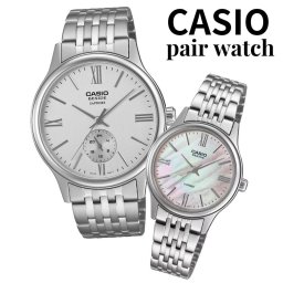 ペアウォッチ 2本セット CASIO カシオ ペア 腕時計 海外モデル サファイアガラス シルバー ピンクシェル メタルベルト カップル 夫婦 記念日 プレゼント BESIDE ビサイド 成人 卒業 入学