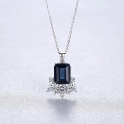 ネックレス FORMICA Nanocrystal ブルー シルバー925 シルバー 小豆 アズキチェーン 引き輪 エメラルドカット 大粒 4本爪 揺れる ゆれる エレガント 40+5cm cn0420