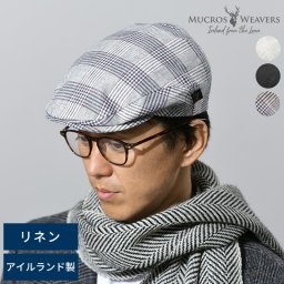 Mucros Weavers リネンハンチング アイルランド製 麻男性 大人/おしゃれ/高級/シンプル チェック柄/