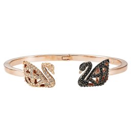 スワロフスキー SWAROVSKI ブレスレット バングル アクセサリー 5372919 ファセット スワン Facet Swan ローズゴールド+ブラッククリスタル