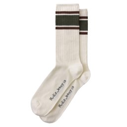 ヌーディージーンズ：AMUNDSSON スポーツソックス OFFWHITE/OLIVE[ソックス 男性下着 メンズインナー 人気ブランド おすすめギフト 誕生日プレゼント メンズファッション]