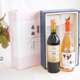 感謝の贈り物ボックス長野県塩尻市の名門ワイナリー赤ワインと国産ワインセット(かもし甲州 オレンジワイン 辛口(山梨県)720mlアルプスミュゼ ダイナスティ 塩尻メルロー2018赤ワイン