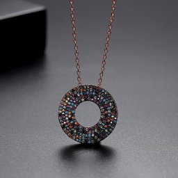 ネックレス キュービックジルコニア ホワイトとマルチカラー 真鍮 ピンクゴールド シルバー 小豆 アズキチェーン カニカン ドーナツ カラフル 40cm+5cm n19121107
