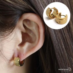 ステンレス フープピアス 太めピアス ゴールド ワイドピアス 幅広 シンプルピアス 砂目 キラキラ グリッターピアス 両耳用2点 女性 レディース プチプラ 金属アレルギー対応 イヤリング