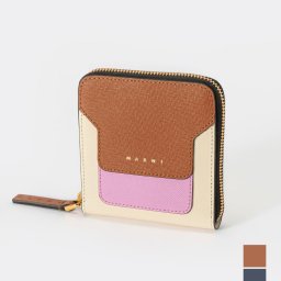 マルニ MARNI PFMOQ09U09 LV520 二つ折り財布 レディース 財布 レザー ミニ財布 小銭入れ ウォレット コンパクト バイカラー ラウンドファスナー プレゼント ギフト 贈り物 ブランドロゴ 誕生日 記念 お祝い 全3色