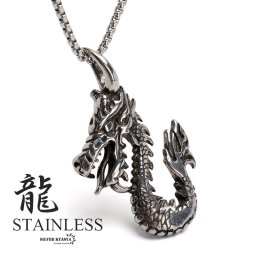 ドラゴンネックレス ステンレス 龍ネックレス ペンダント シルバー ベネチアンチェーン メタル 重厚感 メンズ 男性 金属アレルギー対応