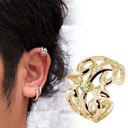 イヤーカフ メンズ 片耳 18金 クロス 18k かっこいい ゴールド イヤカフ ペリドット 8月誕生石 透かし 父の日 2024