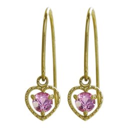 K18 ハート ピアス ピンクサファイア 一粒 ピアス ミル打ち ピアス