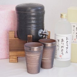 国産美濃焼 天正黒釉焼酎サーバー1200cc木代付セット(13.5×15.5cm 1.6キロ)4