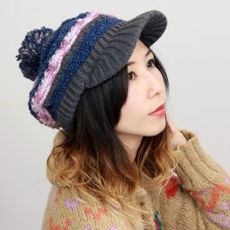キャスケット ニット帽 ニット レディース 秋冬 ボーダー柄 ニットキャス 帽子 3素材ニット メンズ 異素材ミックス ニットキャスケット ツバ付きニット帽 カジュアル チャコール 母の日 プレゼント ギフト 祖母 贈り物