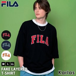 【期間限定セール】FILA フィラ Tシャツ メンズ 半袖 綿100% フェイクレイヤード カレッジロゴ アメカジ 春 夏 コットン クルーネック オーバーサイズ 2024ss karlas