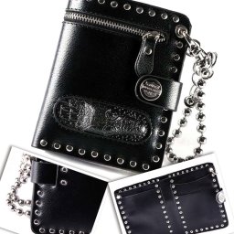 財布 メンズ サイフ 2way チェーンデザイン レザー 2つ折り 財布  黒 ブラック スタッズ 皮 革 合皮母の日 福袋 半額クーポンも配布  2020