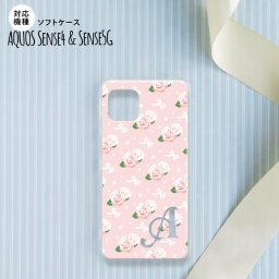 sense4 sense5 Aquos sense4/5 スマホケース ソフトケース 花柄 バラ リボン ピンク +アルファベット メンズ レディース nk-sens4-tp256i