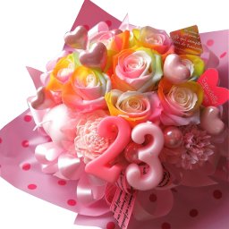 誕生日プレゼント ご希望数字（2ケタ））入り  レインボーローズ プリザーブドフラワー入り 花束風 ケース付き ハート入り プロポーズ プレゼント ギフトに人気