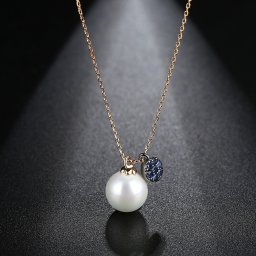 ネックレス キュービックジルコニア ホワイト 真鍮 イエローゴールド 小豆 アズキチェーン カニカン 可愛い かわいい イミテーションパール 人工パール 40+2cm n17071726