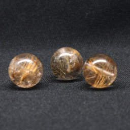【高級ルチル】 天然石 粒売 3珠セット 訳アリ ブラウン＆コッパーカラールチルクォーツ 14mm 針が美しい一点物 12g粒売り ハンドメイド 交換ゴム付＆巾着1枚 金運・ビジネス運・人間関係・目標達成 金針水晶 京海堂 ブレスレット 還暦祝い 長寿祝い パワーストーン GHTU30