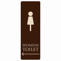 トイレ プレート 木製 WOMENS ブラウン ホワイト 左 矢印 長方形 縦書き 9x27cm 方向案内 進路ドア サインステッカー ピクトサイン トイレマーク表示 案内 注意 施設 御手洗 TOILET おしゃれ シンプル 安全対策
