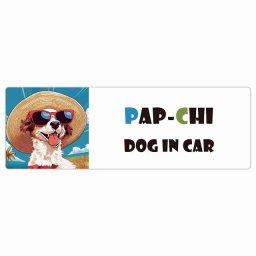 Pap-Chi パピチワ 犬 カーステッカー DOG IN CAR 海 麦わら帽子 サングラス 夏 15x5cm 長方形 防水 屋外 屋内 車ステッカー ステッカー 車 かっこいい おしゃれ かわいい バイク サインステッカー カーサイン