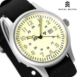 ナバルウォッチ NAVAL MILITARY WATCH US Army Type クォーツ 電池式 腕時計 ブランド メンズ NAVAL WATCH Mil-01C/BK アナログ クリーム