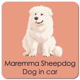 名入れ可 Maremma Sheepdog マレンマシープドッグ カーサイン 車 マグネット 強力 13x13cm 正方形 パステル くすみカラー スタイル アニメ風 マグネットステッカー 犬 安全対策 煽り運転 屋外 防水 屋内