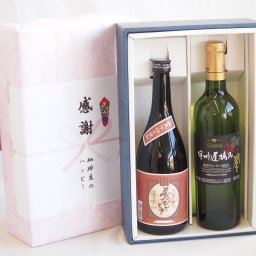 実りの秋の贈り物 感謝の贈り物ボックスプレミアムな芋焼酎と国産ワインセット (甲州遅摘み 白 完熟甘口ワイン 甘口(山梨県)720ml大分井上酒造夢のひととき23°720ml