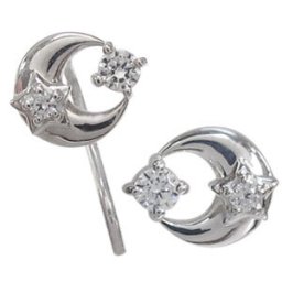 月・星・ダイヤモンド・ピアス・10金・キャッチ不要