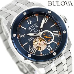 ブローバ マリンスター 自動巻き 腕時計 ブランド メンズ オープンハート BULOVA 98A302 アナログ ネイビー