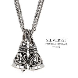 シルバー925 メンズネックレス 6面カット ダブル喜平ネックレス ベル 鐘 鈴 ダブルベル ツインベル クレーンベル 透かし彫り シルバー silver 銀 ペンダント 喜平チェーン 金属アレルギー対応 男性