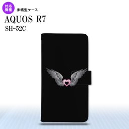 SH-52C AQUOS R7 手帳型スマホケース カバー 黒翼 ハート 黒 ピンク  nk-004s-r7-dr467