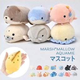マスコット ぬいぐるみ マシュマロアクアミエ 海の生き物 イルカ カワウソ クマノミ ウーパールーパー サメ カメ シャチ メンダコ ジンベエザメ ナンヨウハギ ウミウシ ウツボ イカ タコ ハコフグ エビ デメキン 魚 かわいい もちもち りぶはあと キャラクター グッズ 癒し