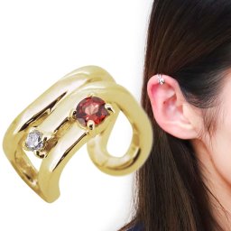 ノンホールピアス ゴールド イヤーカフ 18金 18k レディース 1月誕生石 ガーネット