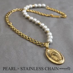 ネックレス メンズ silver kyasyaオリジナル マリア 奇跡のメダイ 不思議のメダイ きへい 喜平チェーン ハンドメイド gold 金色 ステンレス 金属アレルギー対応 男性