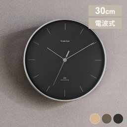 壁掛け時計 直径30cm 電波式 薄型 軽量タイプ ネジ掛け穴付き ガラス面 クロック 引越し 新築祝い 入学 卒業 就職祝い 木目調 シンプル 全3色 ブラウン ブラック ナチュラル ACR01-30-T ギフト プレゼント 景品 新生活