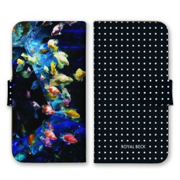 ＼全機種対応／ スマホケース 手帳型 スマホカバー 手帳タイプ スマートフォン ケース カバー ドット柄 金魚 ブラック アート ビビッド おしゃれ かっこいい カードホルダー付き カード収納 合皮 合成レザー