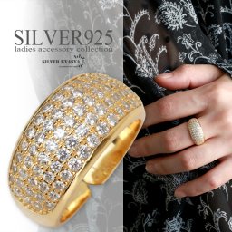 シルバー925 パヴェ CZ レディース 18K ゴールド 銀 silver gold 金属アレルギー対応 フリーサイズ オープンリング 指輪 女性