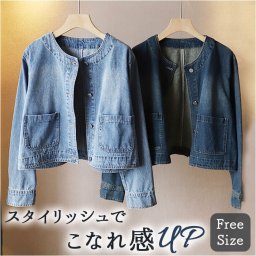 デニムジャケット レディース 通販 デニム ジャケット 長袖 ショート丈 カジュアルジャケット 通勤 ノーカラージャケット 春 秋 春服 秋服 おしゃれ かわいい シンプル オシャレ Gジャン ジージャン 女性 大人 アウター 上着 レディースファッション