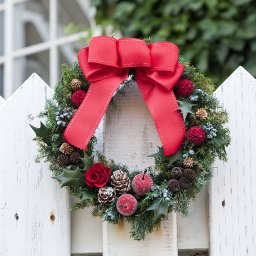 【プリザーブドクリスマスリース】赤いリボンのシックなクリスマスリース。フォーマルな聖夜を彩る大人のリース 赤いバラのプリザーブドフラワー　クリスマスリース