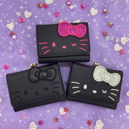 サンリオ 公式 公認 ハローキティ キティちゃん キティ がま口 ミニ財布 口金財布 サンリオキャラクター かわいい 平成 Y2K キラキラ ラメ グリッター リボン ダイカット 黒キティ レディース プレゼント 財布 新学期 通学 新生活 三つ折り