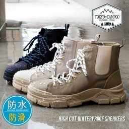 【アウトドアに大活躍・防水】TOKYO★CAMPGO トーキョーキャンプゴー ハイカットスニーカー  靴 レディース 誕生日 結婚記念日 母 妻 祖母 娘 友達 親戚 兄弟 母の日 クリスマス ホワイトデー 卒業 入学 ラッピング ギフト 防水 撥水 ナイロン 耐滑 フラット 軽い 黒 ベージュ カーキ 全天候型 通年 ファスナー サイドゴア 3e 屈曲