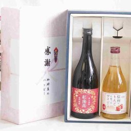 実りの秋の贈り物 感謝の贈り物ボックス 香る南高梅酒 紅南高と国産ワインセット(信州のりんごを使ったワインです甘口(長野県)500ml紅南高 紀州梅酒(和歌山県)720ml