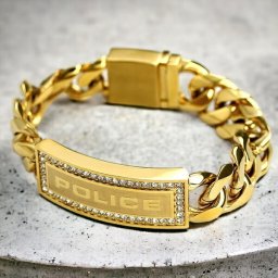 ポリス ブランド ブレスレット メンズ チェーン バングル ゴールド ステンレス 名入れ可能 25143BSG01 男性用 おしゃれ ギフト プレゼント 実用的