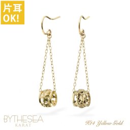 ハワイアンジュエリー ゴールド ピアス イエローゴールド ピアス 透かしバレル フックピアス チェーン プルメリア ハイビスカス 揺れる 片耳(1個)購入可 K14 14K フック 20G ゲージ 彼女 妻 女性 レディース プレゼント ハロウィン 【品番：GE332】