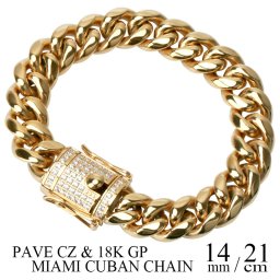 幅14mm 喜平ブレスレット ゴールド メンズ ステンレス 2重ロック 差し込み式 喜平チェーン 18K ゴールド 細身 金属アレルギー対応 21cm HIP HOP B系 父の日 男性