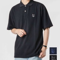 メゾンキツネ MAISON KITSUNE MM00202KJ7010 ポロシャツ BOLD FOX HEAD PATCH OVERSIZE POLO メンズ トップス 半袖 ボールド フォックスヘッド パッチ オーバーサイズ コットン 春夏 シンプル カジュアル 綿 ストリート ビッグシルエット ブラック XS S M L
