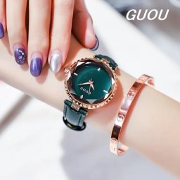 GUOU レディース 女性用 腕時計 時計 エレガント ウォッチ ガラスカット クォーツ アクセサリー ラッピング無料 かわいい おしゃれ ゴールド ブレスレット 旅行 イベント カジュアル 通勤 通学 円形6014