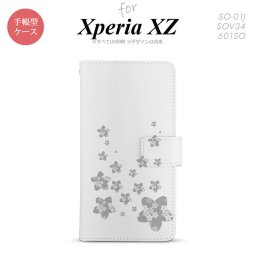 【手帳型 スマホ カバー ケース】【SO01J】【エクスペリア XZ 】手帳型 ケース SO-01J スマホ カバー XPERIA XZ エクスペリア 花柄・サクラ（B） グレー nk-004s-so01j-dr187【メール便送料無料】