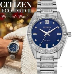【送料無料】エレガント CITIZEN シチズン 腕時計 Women's Watch ブルー レディース 時計 ソーラー  おしゃれ かわいい ドレスウォッチ 海外 時計 クリスタル キラキラ 女性 エコドライブ ソーラークォーツ シルバー ビジネス ブランド 誕生日 バースデー 彼女 妻 母 お母さん お祝い プレゼント ギフト  20代 30代 40代 50代 社会人 結婚 記念日