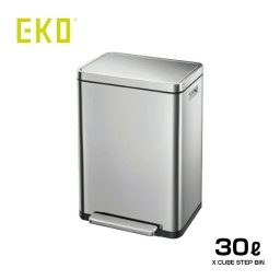 EKO エックスキューブステップビン 30L EK-9368 MT-30L[ゴミ箱 ごみ箱 おしゃれ 30リットル リビング 部屋 シンプル ごみばこ ペダル式 ペダル 足踏み ふた付き キッチン 家庭用 家庭 オフィス ごみ 臭い 対策 防臭 イーケーオー]