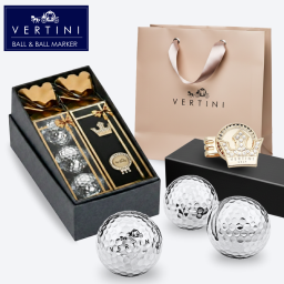 【記念品】VERTINI ゴルフマーカー (CROWN)・シルバーボール3球 (2点セット) ゴルフグッズ ギフト プレゼント